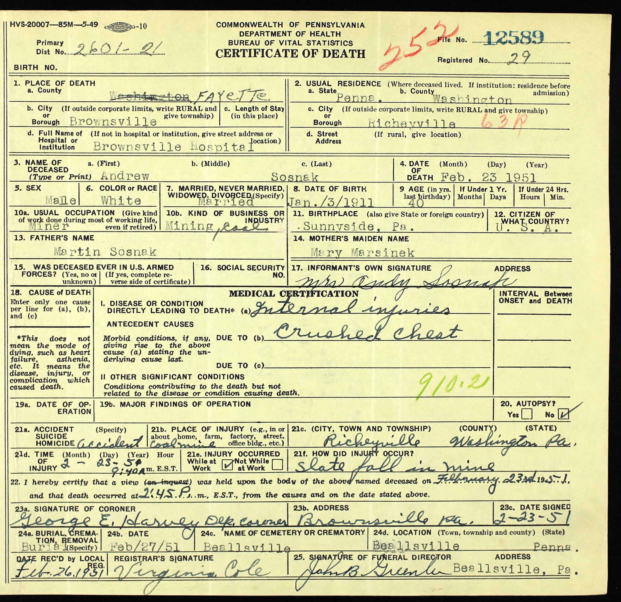 death certificate